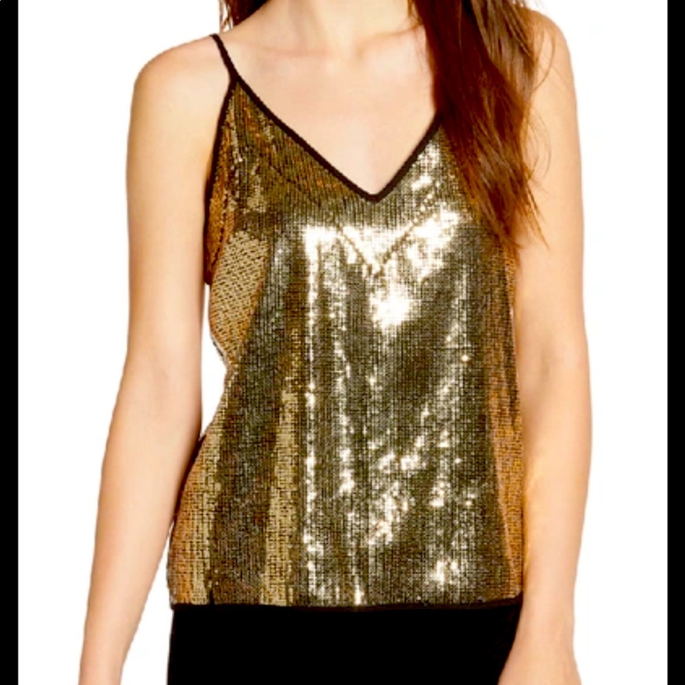 NWT Rebecca Minkoff Gold Sequined V-Neck Top Size Large